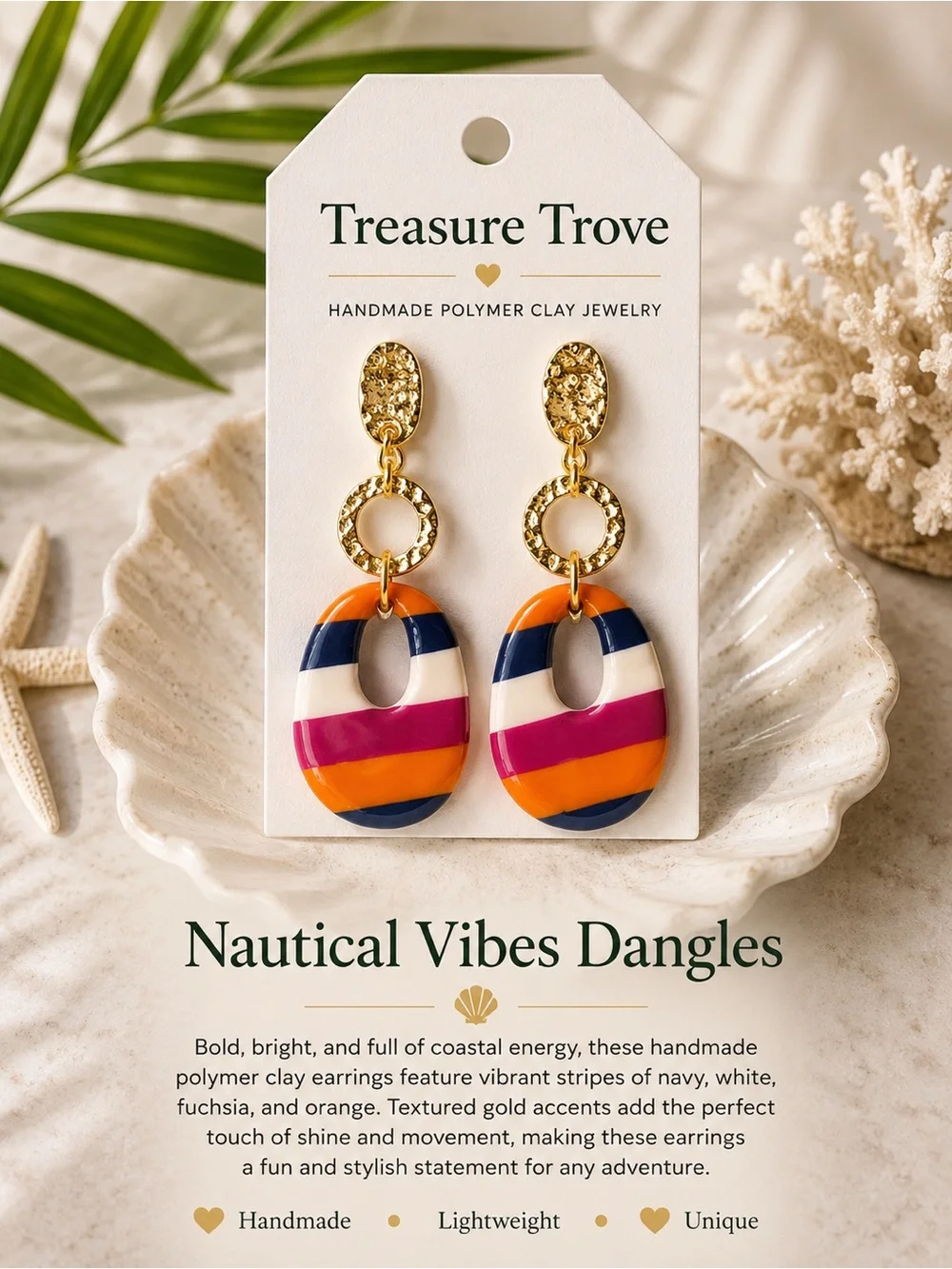 Treasure Trove Nautical Vibes Dangle Earrings - Navy, White, Fuchsia & Orange